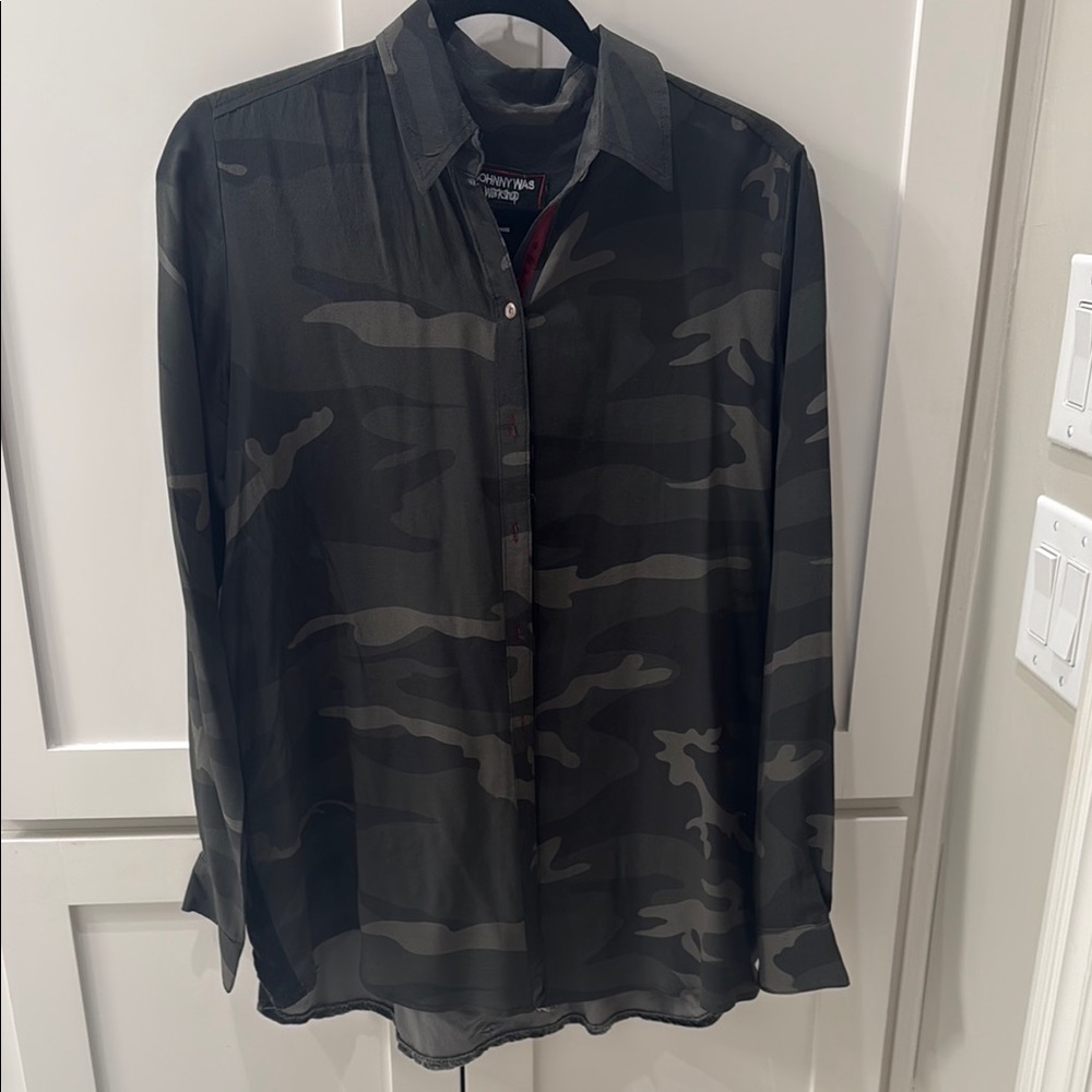 Johnny Was Black and Green Button Down Blouse